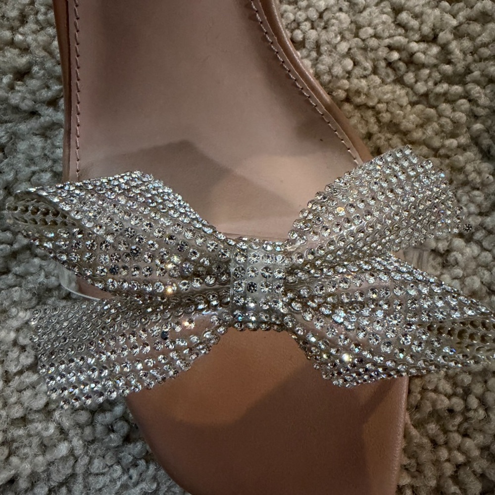 BCBGeneration Pink Nude Bow Crystal Clear-Strap Heels - Picture 3 of 3